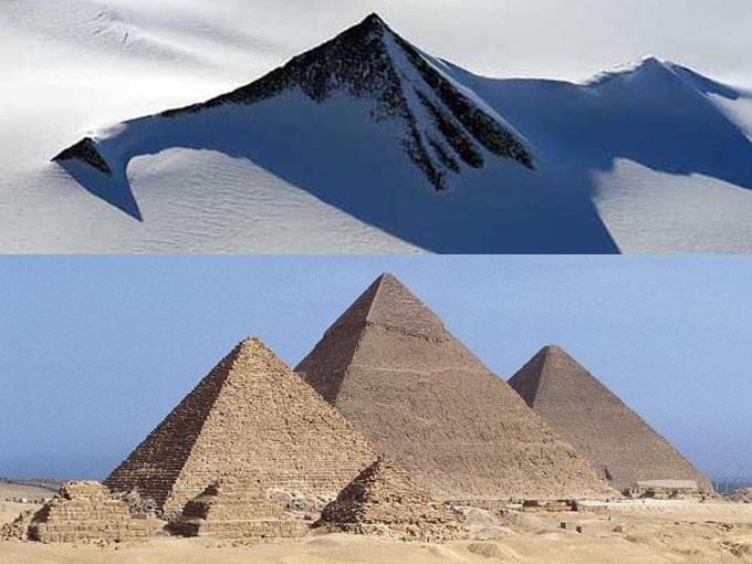 南極大陸で発見されたピラミッドと、エジプトの三大ピラミッド