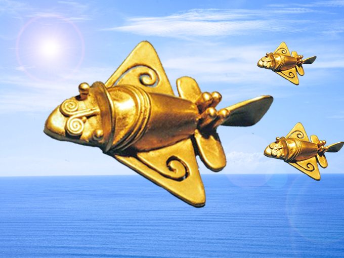 海上を飛行する黄金ジェットのイメージ